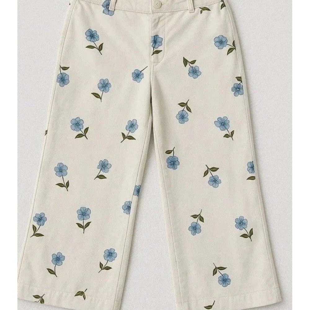 Bagatelle Collection Women's Floral Pants Size 10 Cream Blue Cottagecore